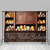 Aperturee - Brown Cabinet Colorful Pascal Eggs Easter Backdrop